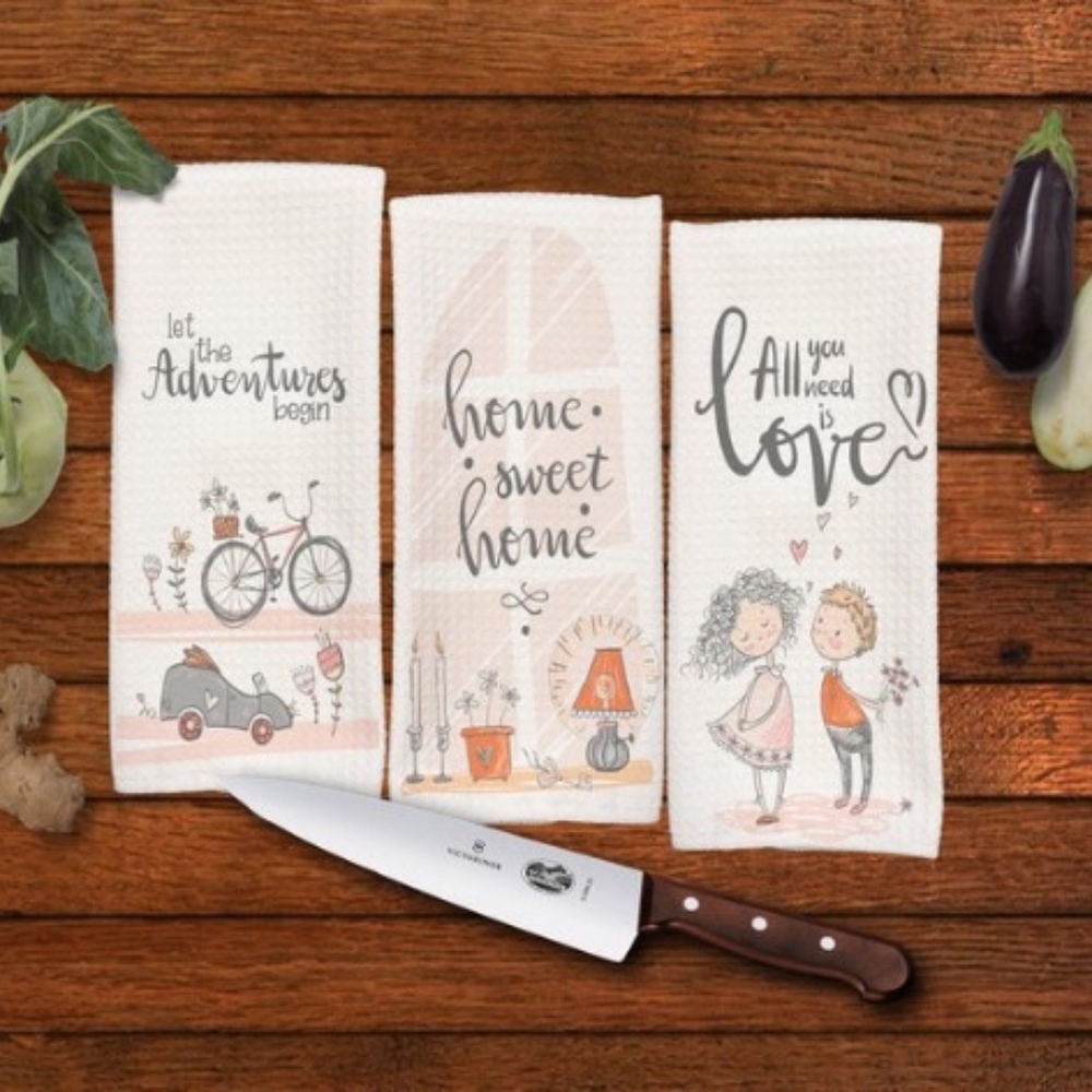Love is in the air, Waffle Weave Kitchen Towel set